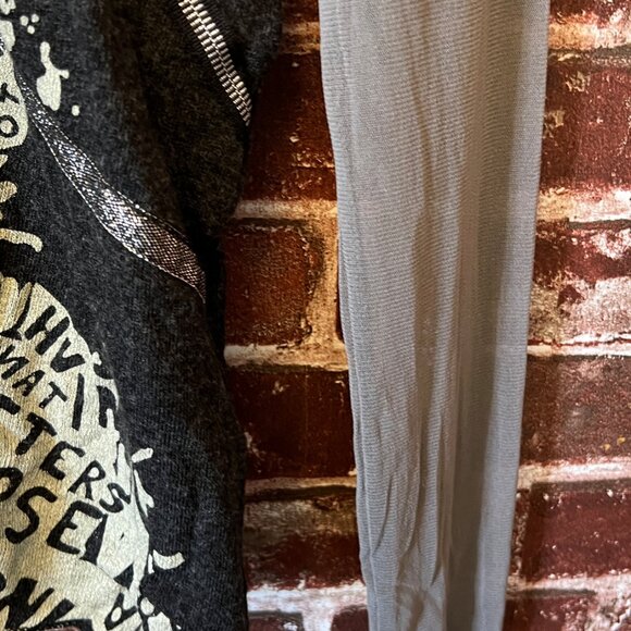 Aria Black & Grey Graphic Knit Top with Mesh Sleeves & Silver Accents - Large - Picture 5 of 11